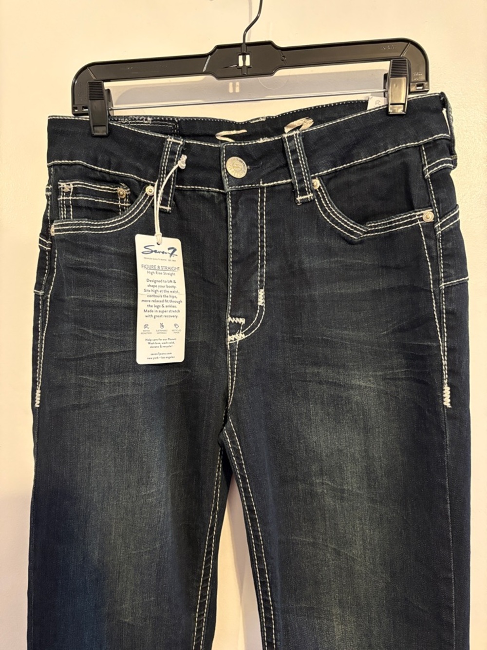 Seven7 Dark Wash High Rise Figure 8 Straight Leg Jeans 10 NWT - Picture 2 of 9